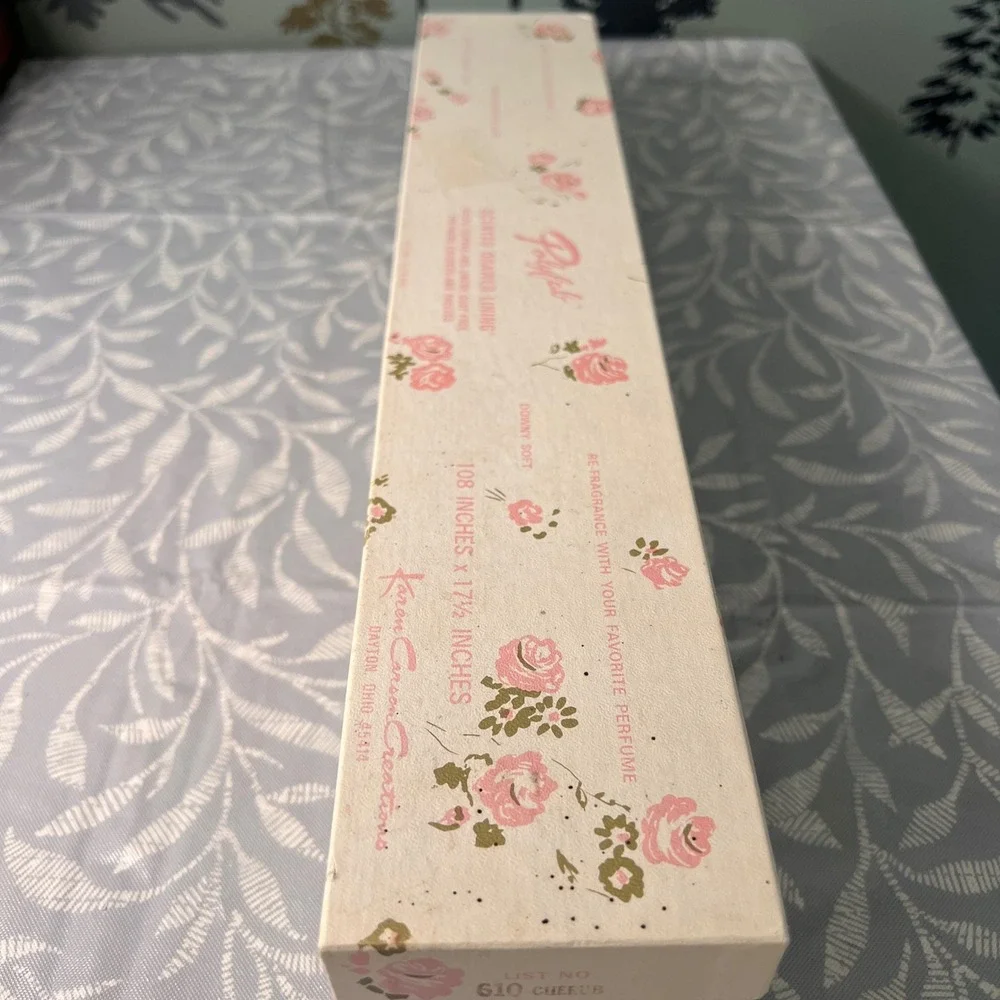 Vtg Polyfab Scented Drawer Lining Karen Carson Creations Cherub Floral 108x17.5